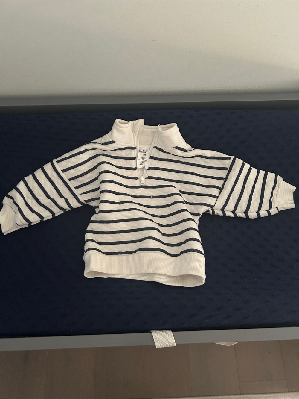 NWOT Badgley Mischka White and Navy Striped Quarter-Zip Pullover - Kids 12-18m
